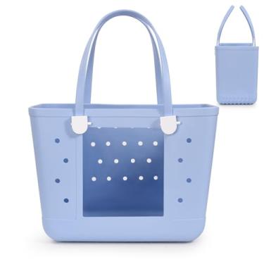 Imagem de UeKeKicg Bolsa de praia de borracha – Bolsa de viagem grande à prova d'água para mulheres, bolsa lavável para esportes, praia, mercado, piscina, Azul (Lake Waterblue), 1