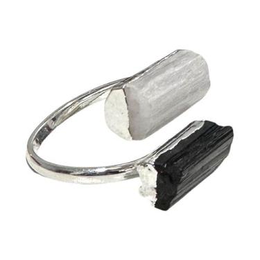 Imagem de Anel Pedra Natural Selenita Turmalina Negra Bruta Ajustável - Equilíbr