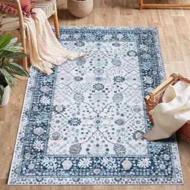 Imagem de Tapete de área estilo turco, sala de estar, quarto, imitação clássica, caxemira, tapete grande, fácil de cuidar, lavável na máquina, vários tamanhos, azul claro, 50 x 80 cm