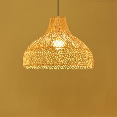 Imagem de OUFULA Contemporary Bamboo Art Weaving Pendant Lamp LED Fashion Criatividade Restaurant Bar Counter Cafe Bar Homestay Tea Room Decoração Light (D D50CM)
