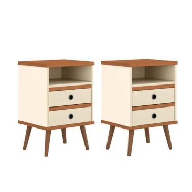 Imagem de Kit 2 Mesa de cabeceira 2 gavetas -Alamo- CM - Cal Móveis, Off white/n