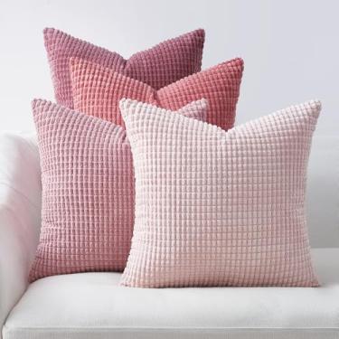 Imagem de Topfinel Capas de almofada para decoração de quarto rosa estética para sofá, sala de estar, quarto, capa de almofada decorativa de veludo coquette 45 x 45 cm (blush/rosa/rosa choque)