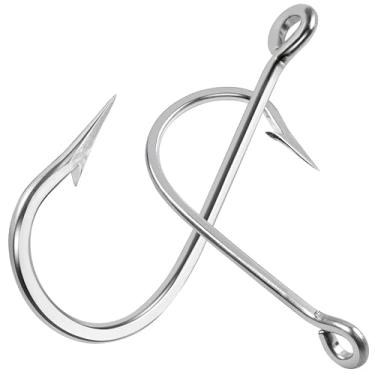 Imagem de Big Game Shark Ganchos de pesca grandes, 10 ganchos de atum de aço inoxidável forte de água salgada forjados 9/0