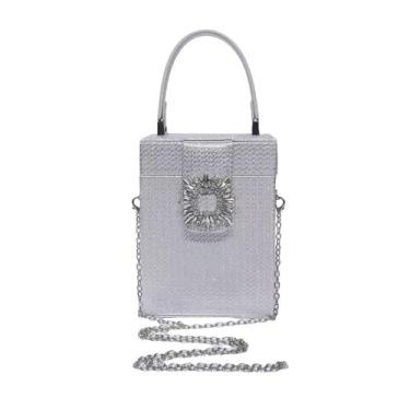 Imagem de CORIOS Bolsa feminina para noite com strass e lantejoulas brilhantes, bolsa de ombro de cristal, Prata, Large