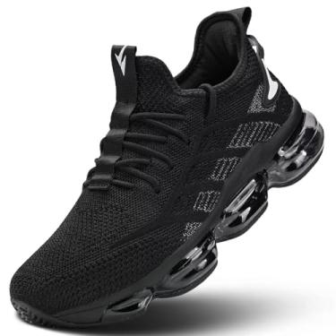 Imagem de Pozvnn Tênis de corrida masculino, com almofada de ar, sem cadarço, para caminhada, tênis, moda, casual, respirável, trilha, esporte, academia, Preto, branco, 45