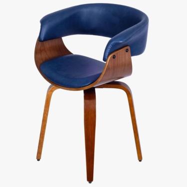 Imagem de Cadeira Giratória com Braço Elba Nicole Betina Or Design PU Azul Estrutura Madeira Multilaminada