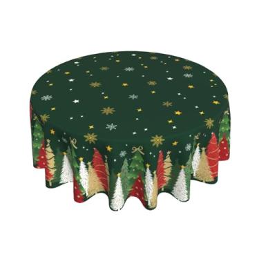 Imagem de Aytipun Toalha de mesa redonda de Natal 152 cm verde floresta árvore de Natal floco de neve tema de férias de inverno toalha de mesa decorativa sazonal rústica casa de fazenda para decoração de festa