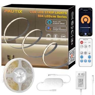 Imagem de PAUTIX Fita de luz LED COB 4000K, 10 m regulável DC24 V, kit de luzes de fita de alto lúmen super brilhante CRI93+, funciona com Alexa/Google Assistant para iluminação DIY de casa e escritório