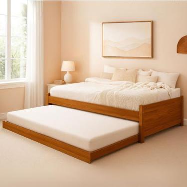 Imagem de Bicama Solteiro Madeira Maciça Alta Qualidade Com Cama Auxiliar Desliz