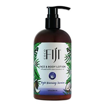 Imagem de Loção facial e corporal Coco Fiji infundida com óleo de coco | Loção para pele seca | Creme hidratante facial e loção de massagem para mulheres e homens | Jasmim noturno florescendo 350 ml, pacote com