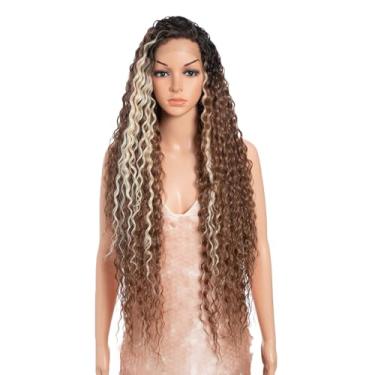 Imagem de Style Icon Peruca cacheada superlonga de 91 cm em forma de C peruca de renda com parte lateral afro cabelo de bebê sintético com destaque loiro