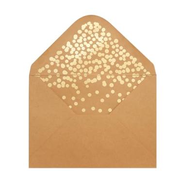 Imagem de Envelopes A7 - Envelopes A7 para cartões de 12,7 cm x 17,8 cm - para casamento, convites, chá de bebê, fotos, formatura, aniversário - 13,3 cm x 18,4 cm (pacote com 50, confetes redondos dourados)