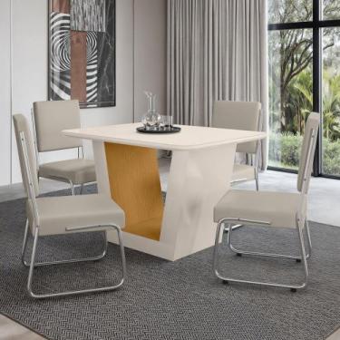 Imagem de Mesa de Jantar 4 Lugares Viena Monaco com Vidro Cromado/Off White/Natu