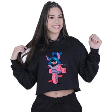 Imagem de Cropped Moletom Feminino Lilo Stitch Motoca - Lafre, Preto, P