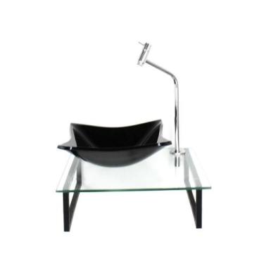 Imagem de Kit Cuba Vidro Quadrada 10Mm Preta Tampo 40Cm Incolor E - Cubas E Gabi