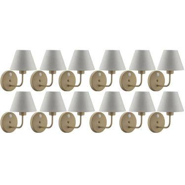 Imagem de 12 Arandelas Douradas de Parede em Alumínio com Interruptor Cúpulas Tecido Abajures Quartos Sala