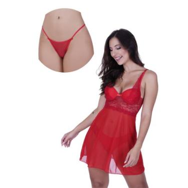 Imagem de Camisola com Bojo e Tanga Transparente Tule -c2 CAMISOLA ELISA - BELLA