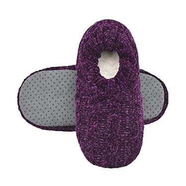Imagem de Panda Bros Meias femininas com pegas, meias felpudas femininas com parte inferior antiderrapante, chinelos aconchegantes para casa, Roxo claro, 8-10