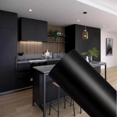 Imagem de Papel de Parede Adesivo Preto Decorativo 5 metros = 1 Rolo de 5m X 45cm Para Parede Móveis Geladeiras Eletrodoméstico