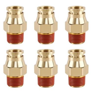 Imagem de Encaixe de freio a ar de latão de pressão rápida DOT de 6 peças DOT, acessórios de linha reta DOT de latão Kalolary 1/5.1 cm OD × 1/5.1 cm NPT Rosca Conexões de linha de freio a ar, kit de suspensão