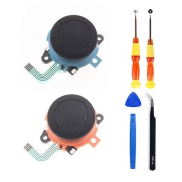 Imagem de Hzxkqmil Joystick Replacement Analog Thumb Stick for Nintendo Switch 2 Joycon Controller, Thumbstick Drift Fix Repair Kit + Screwdrivers Pry Tools - 2 Pack (Blue + Orange)