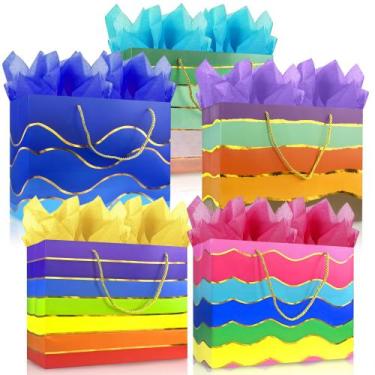 Imagem de Sacos de presente MUMULULU 16x12x6cm com alça e papel de seda x5