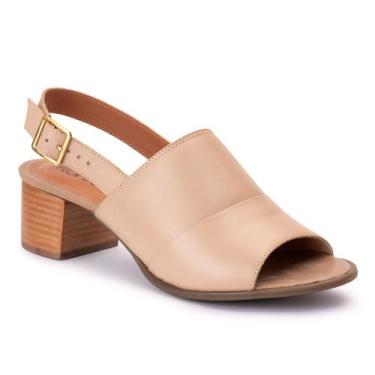 Imagem de Sandalia Salto Quadrado Flor de Couro Marrom Confortável Feminina Pron