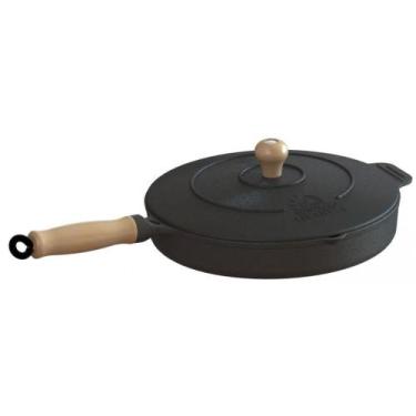 Imagem de Frigideira Ferro Fundido com Tampa Cabo Madeira 22cm - LIBANEZA