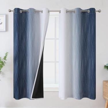 Imagem de Cortinas Blackout Estelar Textiler Branco Acinzentado/Azul Marinho 42x