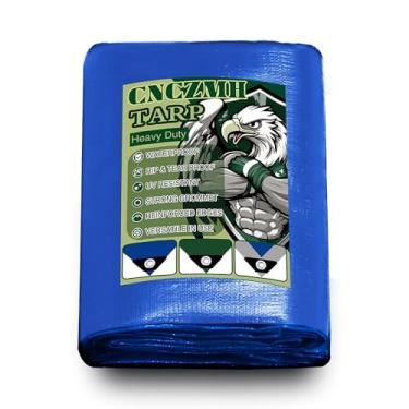 Imagem de CNCZMH Lona resistente à prova d'água, 10 mil de espessura 3 x 20 pés com acabamento ao ar livre, lona multiuso, lona grande para acampamento de abrigo de chuva de emergência (azul, 3 x 6 m)