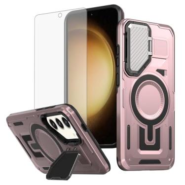 Imagem de Capa de celular para Samsung Galaxy S23 Plus S23+ 5G com capa para câmera, protetor de tela de vidro temperado, suporte magnético robusto, protetor de célula híbrida S23plus 23S + S 23 23+ SM-S916U