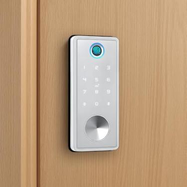 Imagem de Tranca Eletrônica sem Maçaneta com Wifi Tuya Aplicativo Celular Biométrica Digital Senhas Cartão TAG Preta e Prata (Prata)