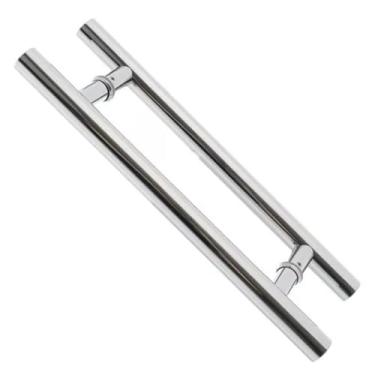 Imagem de Puxador Para Porta Duplo Tubular em Alumínio, Redondo, 60cm, Para Madeira ou Vidro, Prateado