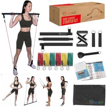 Imagem de Barra de Pilates multifuncional com faixas de resistência - Equipamento de treino de corpo inteiro compacto e portátil para todos os níveis de fitness: Kit inicial de exercícios em casa Lightstuff