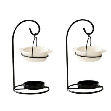 Imagem de COMZPLIFE Suporte de vela preto para forno, suporte de vela de cerâmica para decoração de casa, queimador de óleo essencial, queimador de cera derretida, difusor de aroma de incenso (2 peças)