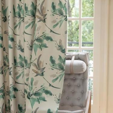 Imagem de SUOUO Cortinas blackout florais vintage para quarto 244 cm de comprimento padrão cinza verde tinta folha escurecimento quarto cortinas para janela para sala de estar 2 painéis
