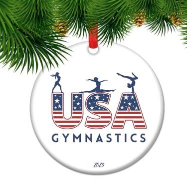 Imagem de Ornamento de Natal de ginástica 2025 - feixe de ginasta loira e design de queda, presente atlético para ginastas, meninas e membros do time | Lembrança para amantes de collant