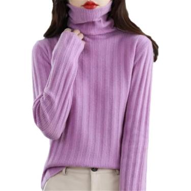 Imagem de Camisola De Malha De Gola Alta Para Senhoras De Inverno 100% Grossa Camisola De Lã Cor Sólida Camisola De Manga Comprida Para Mulheres Camisola Casual, Lavender, L