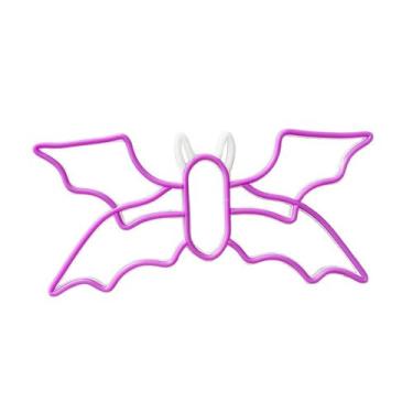 Imagem de Baoblaze Letreiro de em formato de morcego, iluminação decorativa, luz noturna LED, arte de parede, abajur, decoração de Halloween para quarto, sala de