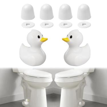 Imagem de Conjunto decorativo de tampas de parafuso de vaso sanitário - 2 tampas de parafuso de pato branco de cerâmica e 4 tampas redondas com arruelas, lindas tampas de parafuso de vaso sanitário decoração de