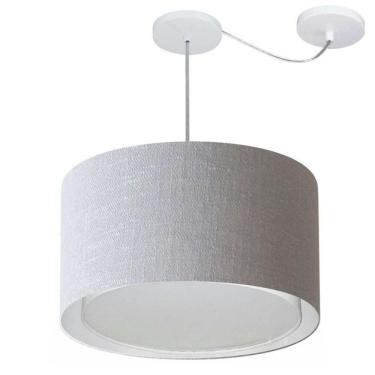 Imagem de Lustre Pendente Cilíndrico Com Desvio De Centro Vivare Md-4313 Cúpula Em Tecido 45x30cm - Bivolt Rustico-cinza 127/220v