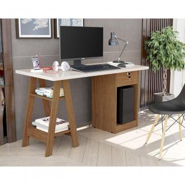 Imagem de Escrivaninha Cavalete 2 Prateleira 2 Nichos 1 Gaveta Bali Off White-canela