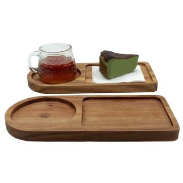 Imagem de Bandeja de servir de madeira pequena – Bandeja de madeira natural com linda base para copos, bandejas de bebidas para mesa de café, sobremesa, bandeja de servir de madeira, retangular de charcutaria