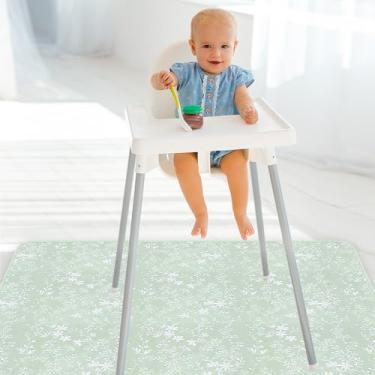 Imagem de Tapete de respingo de bebê para cadeira alta, tapete bagunçado para crianças, 138 cm, à prova d'água, comida de bebê, almofada de chão antiderrapante portátil para piquenique (verde)