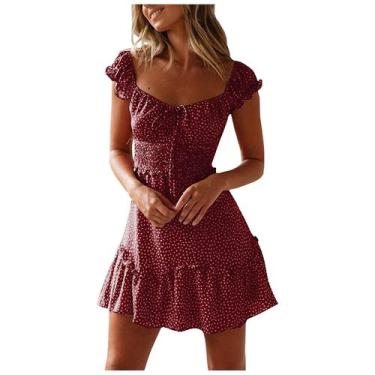 Imagem de Minivestido feminino de gola quadrada vintage estampado floral verão m