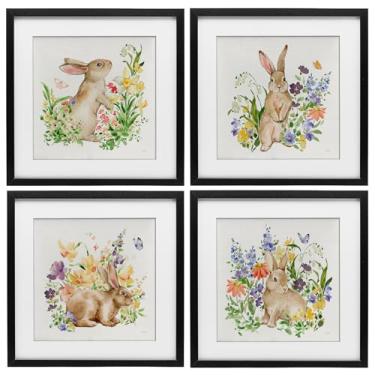 Imagem de Stupell Industries Celebrate Spring Floral Bunnies 4 peças impressão emoldurada preta conjunto sob vidro, design por Katrina Pete, 13 x 13