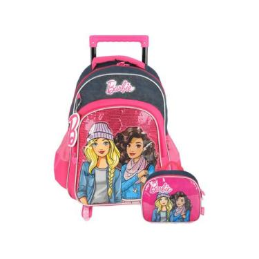 Imagem de Kit Escolar Barbie Luxo Mochila Escolar 2EM1 4Rodas + Lancheira - Maxl