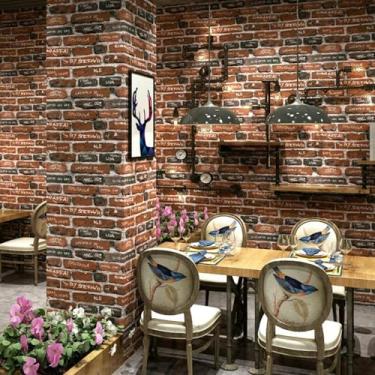 Imagem de ESSMOKO Papel de parede parede de tijolos grafite personalidade fundo quarto bar restaurante estilo industrial retro tijolo padrão PVC impermeável papel de parede não autoadesivo marrom vermelho 53