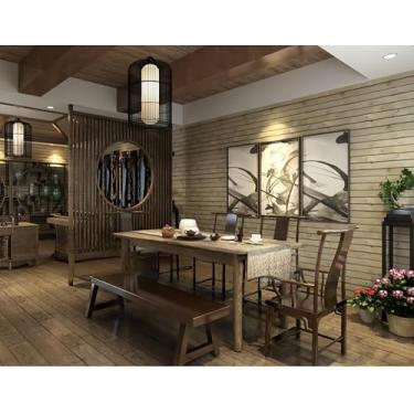 Imagem de ESSMOKO Papel de parede 3D grão de madeira zen retro estilo chinês papel de parede não autoadesivo PVC material impermeável sala de chá loja de estudo adesivo decorativo bege 53 * 950 cm