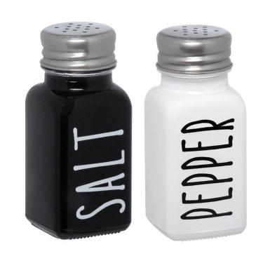 Imagem de Saleiro e pimenteiro vidro manhattan preto/branco 80ml 2pçs